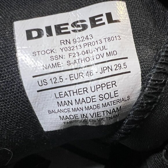 Diesel S-Athos DV Mid Black Leather High-Top Sneakers With Side Zipper Lace-Up C - Picture 10 of 10
